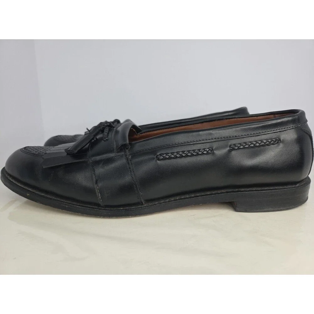 Allen Edmonds 'Cody' Black Leather Dress Loafer Woven Detail &Tassels S 14 EUC